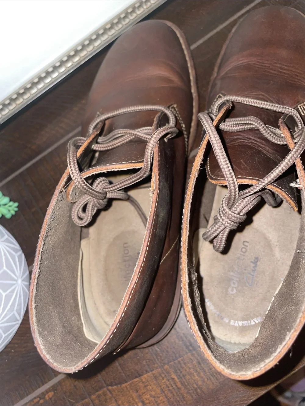 Clarks Bushacre II Mens Brown Leather Chukka Boots Lace-Up Size 9.5 W Extra Wide